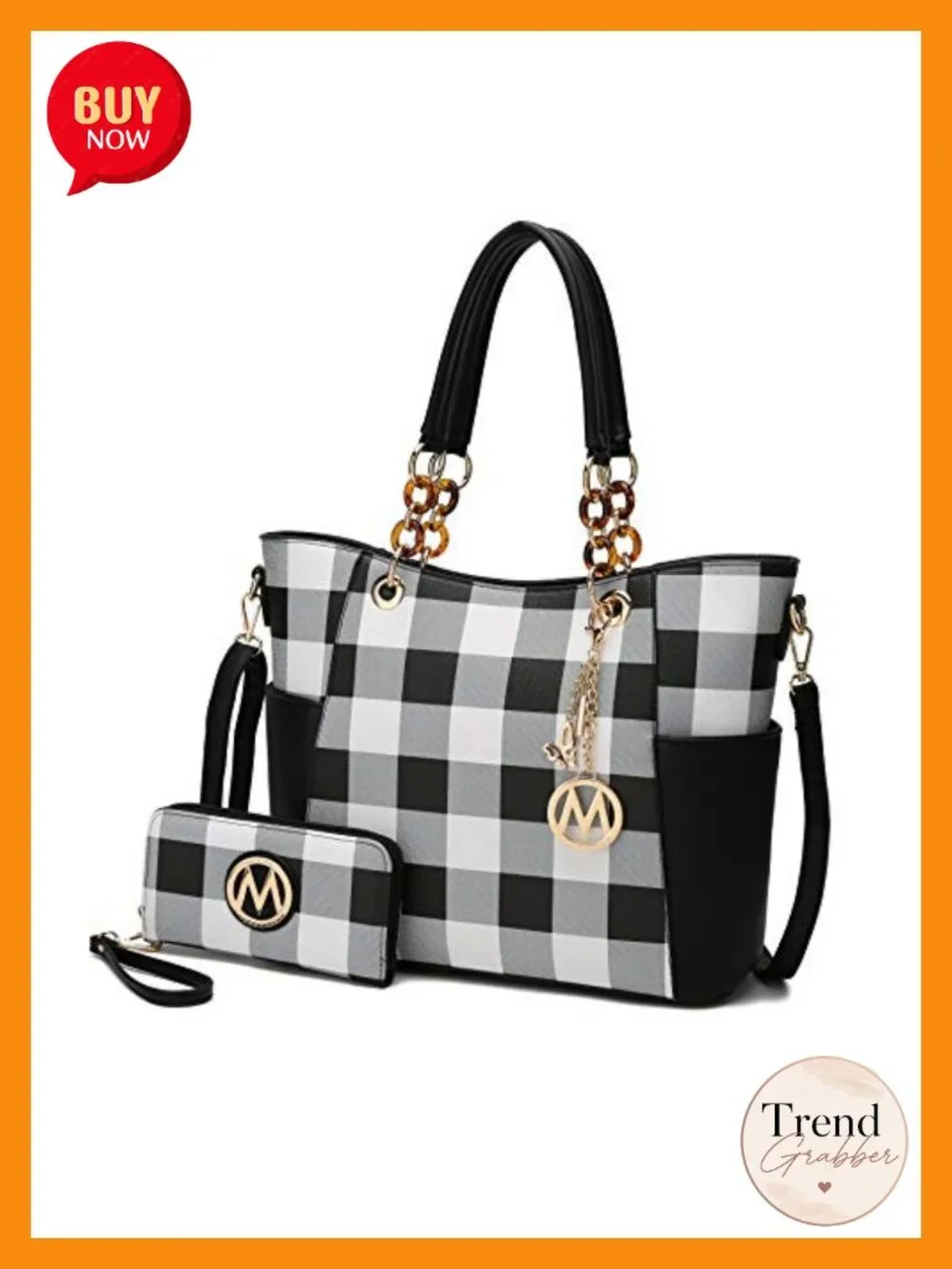 Vegan Leather Tote Handbag Set with Wristlet Wallet